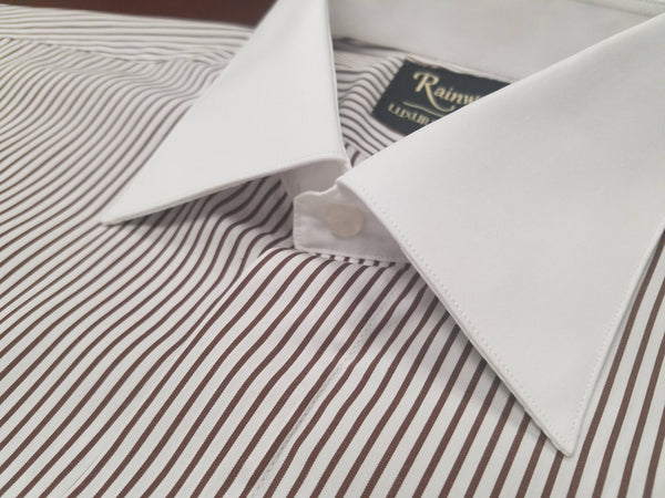 Rainwater's Luxury Collection Brown Stripe French Cuff Dress Shirt with Contrast Collar and Cuffs - Rainwater's Men's Clothing and Tuxedo Rental