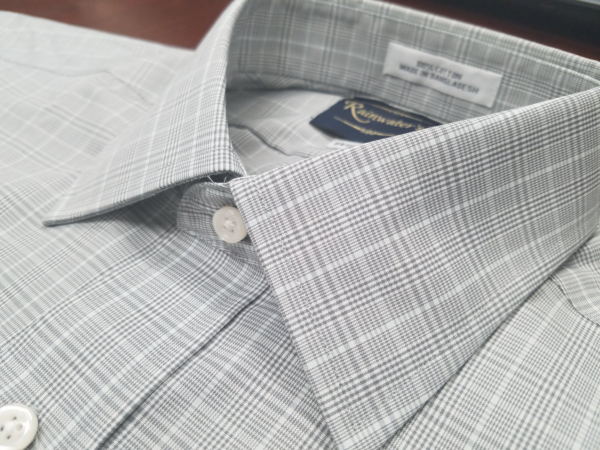 Rainwater's Non-Iron 100% Cotton Grey and Light Blue Plaid Dress Shirt - Rainwater's Men's Clothing and Tuxedo Rental