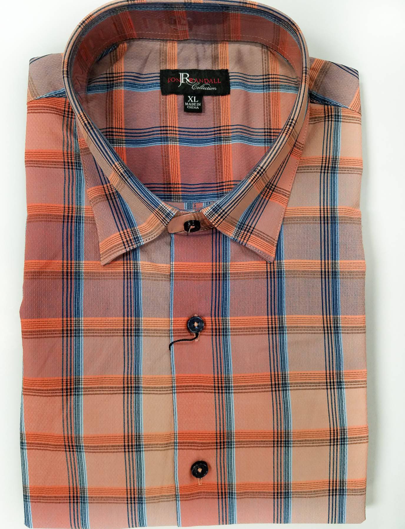 Jon Randall Collection Orange Plaid Sport Shirt, M