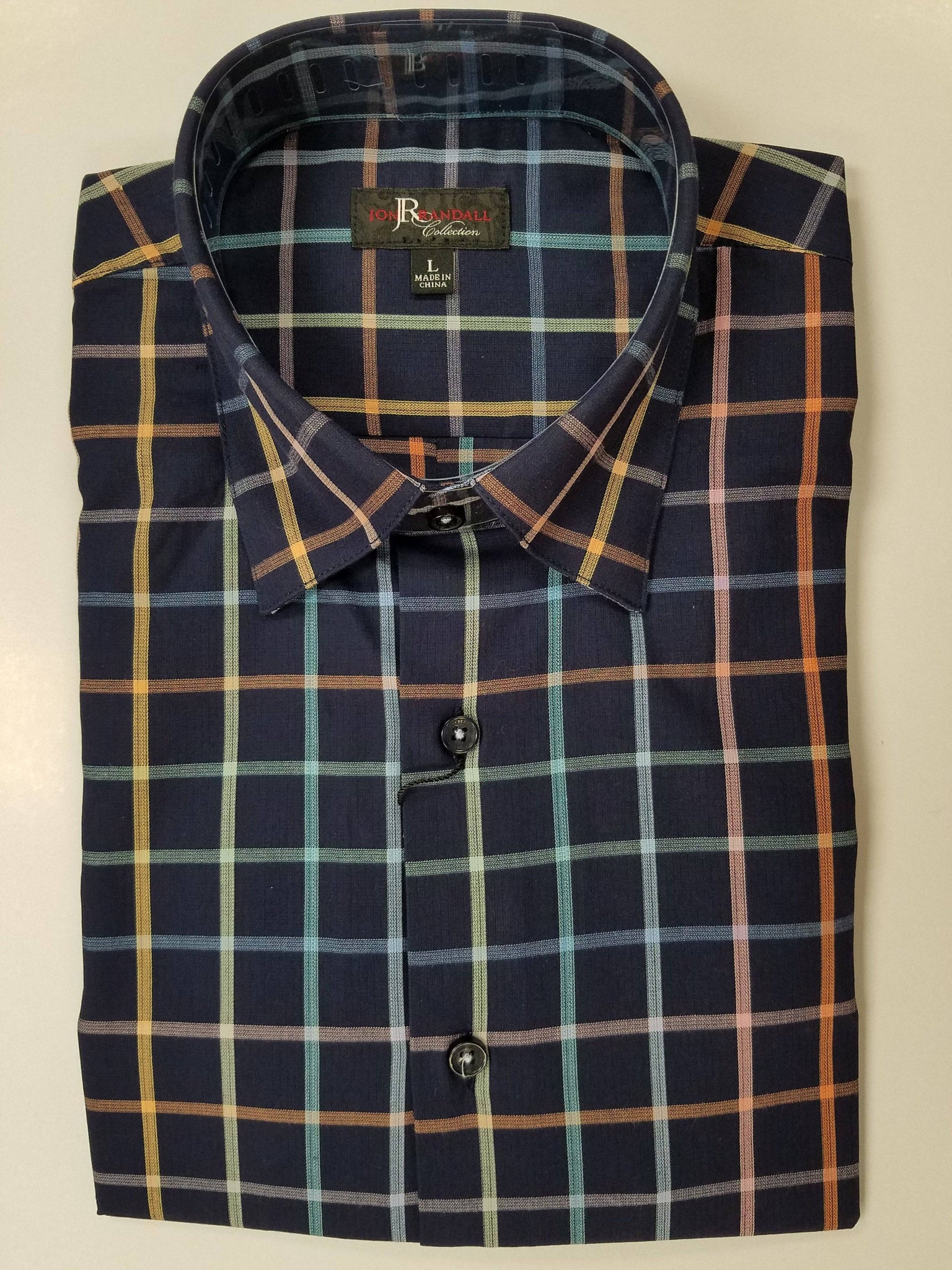 Jon Randall Collection Navy Multi Color Plaid Sport Shirt - Rainwater's Men's Clothing and Tuxedo Rental