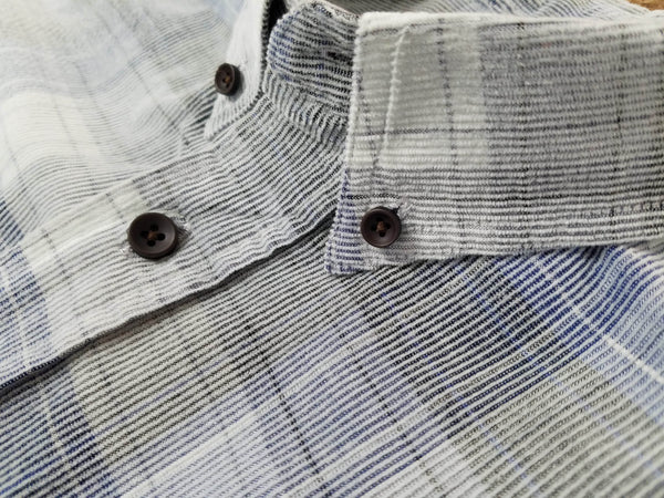 Washed Corduroy With Button Down Collar Sport Shirt In Indigo & Grey Plaid - Rainwater's Men's Clothing and Tuxedo Rental
