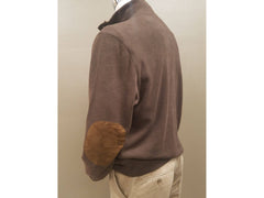 1/4 Zip With Buttons Brushed Elbow Patch Pullover Knit in Brown - Rainwater's Men's Clothing and Tuxedo Rental