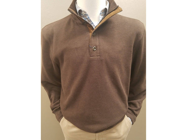 1/4 Zip With Buttons Brushed Elbow Patch Pullover Knit in Brown - Rainwater's Men's Clothing and Tuxedo Rental