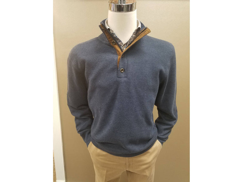 1/4 Zip With Buttons Brushed Elbow Patch Pullover Knit in Denim