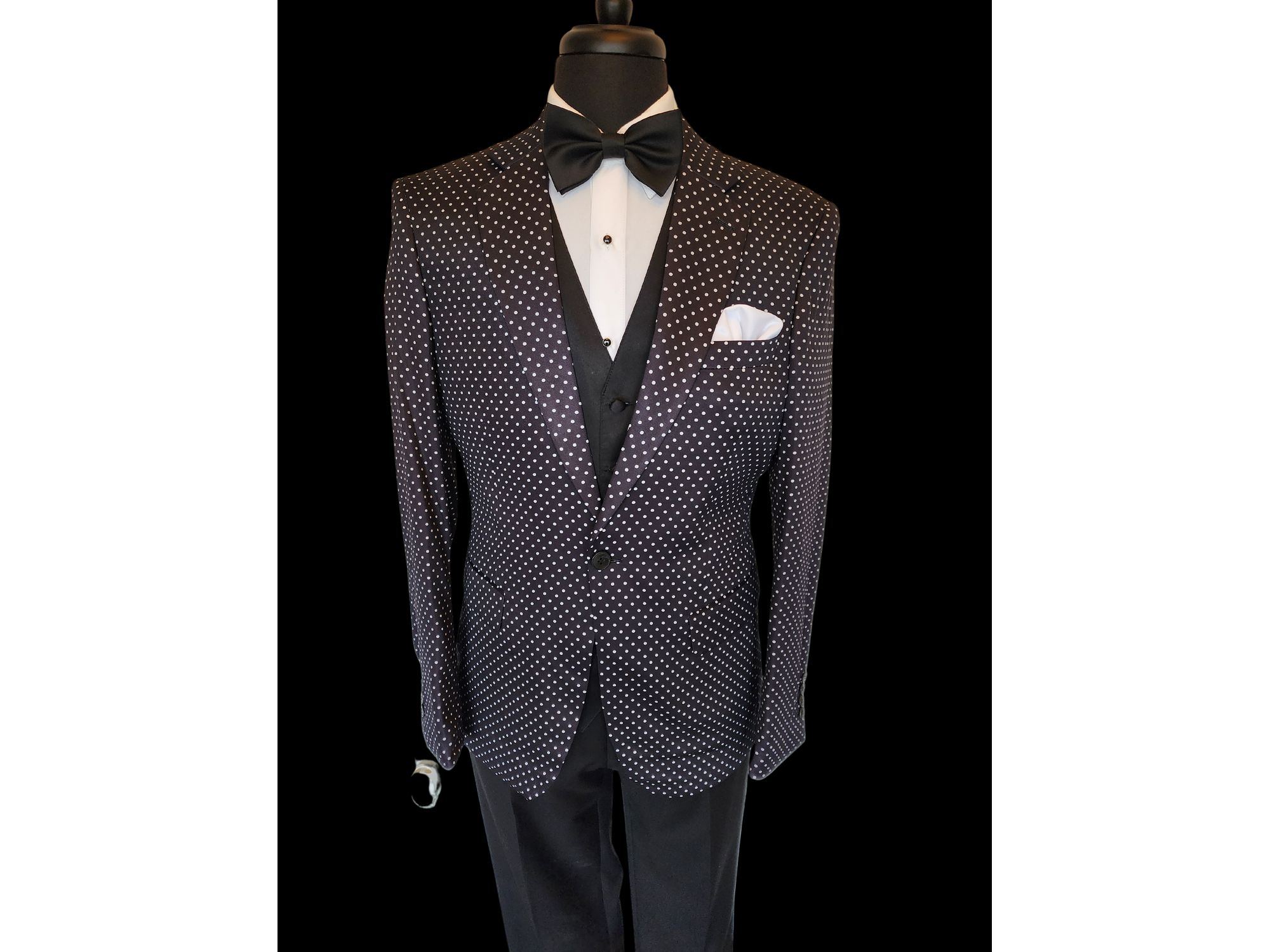 Black With White Dot Tuxedo Rental Rainwater's