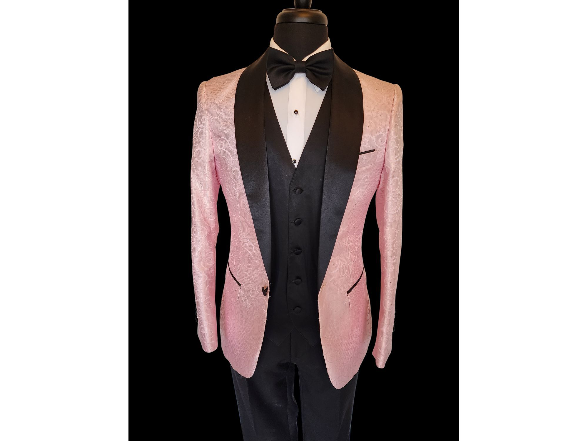 -Rainwater's -Rainwater's - Tuxedo Rental - Pink Swirl & Dot Textured Shawl Tuxedo Rental -