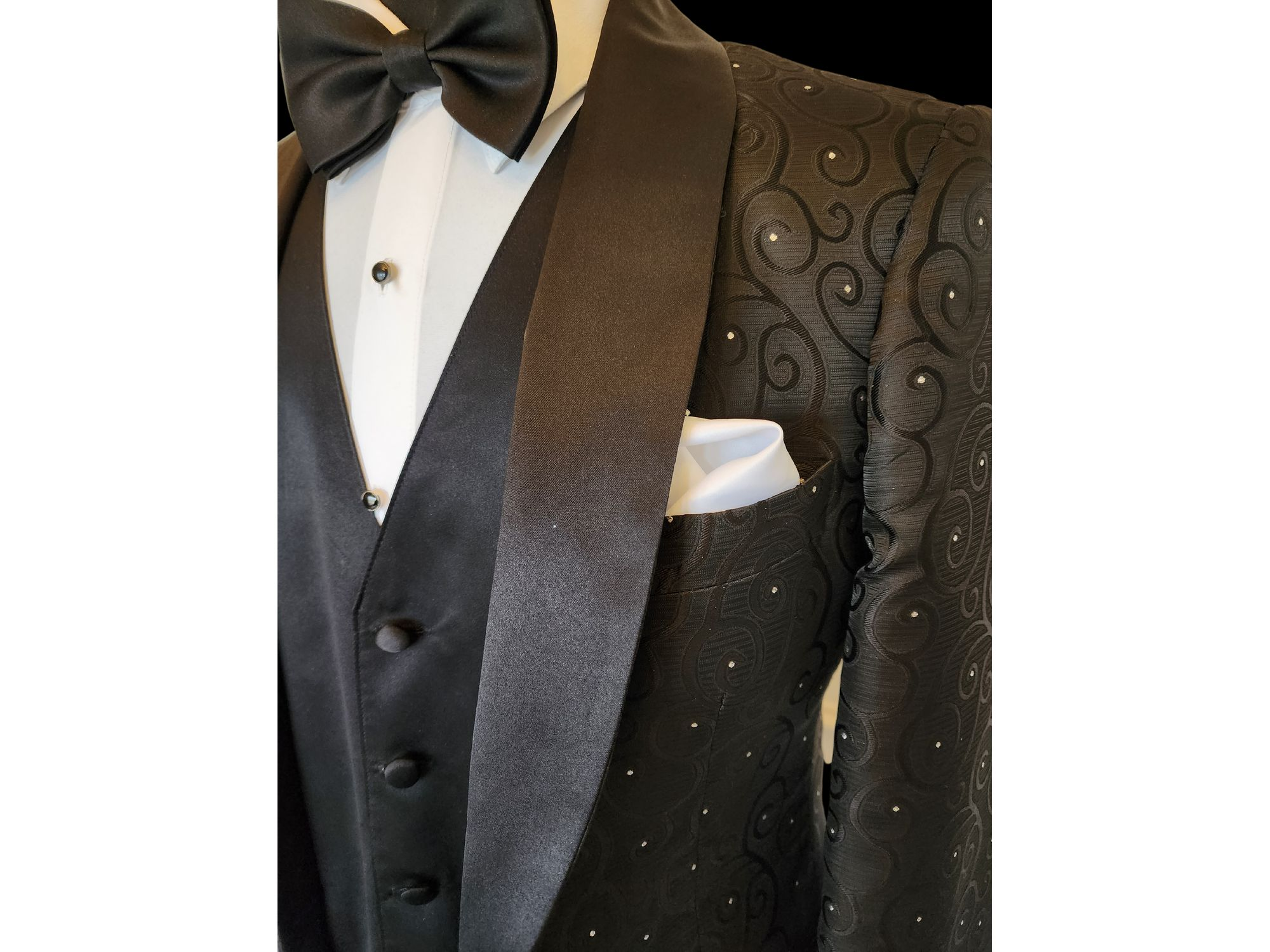 Black Swirl & Dot Textured Shawl Tuxedo Rental Rainwater's