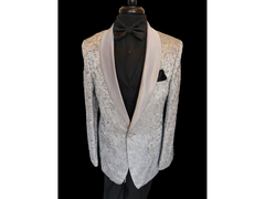 -Rainwater's -Rainwater's - Tuxedo Rental - Silver Solid Textured Shawl lapel Dinner Jacket Tuxedo Rental -