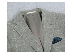-Rainwater's -Rainwater's - Sport Coats & Blazers - Rainwater's Light Grey Window-Pane Cotton & Linen Blend Slim Fit Sport Coat -