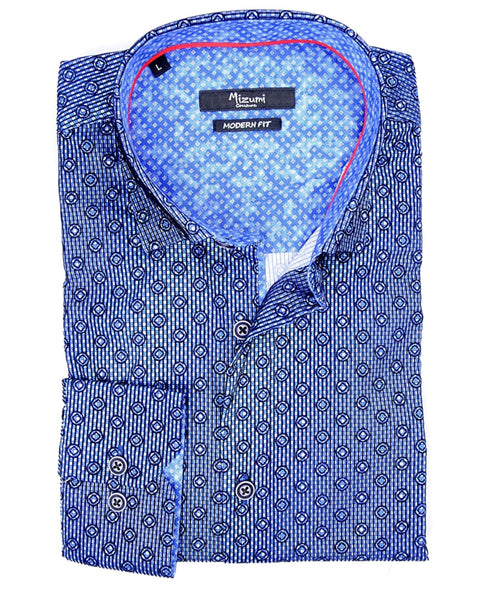 French Blue Circle Print Sport Shirt - Rainwater's Men's Clothing and Tuxedo Rental