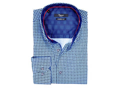 Light Blue & Navy Neat Sport Shirt - Rainwater's Men's Clothing and Tuxedo Rental