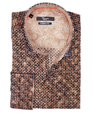Brown & Navy Neat Print Sport Shirt - Rainwater's Men's Clothing and Tuxedo Rental
