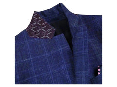 -Rainwater's -Rainwater's - Sport Coats & Blazers - Rainwater's Navy Window Pane Classic Fit Wool & Linen Sport Coat -