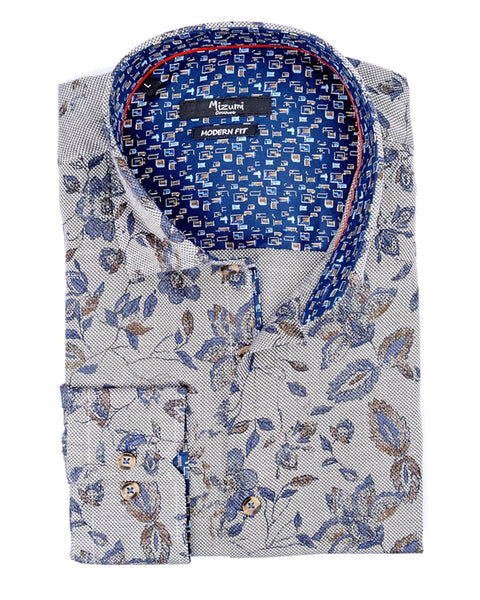 Indigo & Taupe Floral Sport Shirt - Rainwater's Men's Clothing and Tuxedo Rental