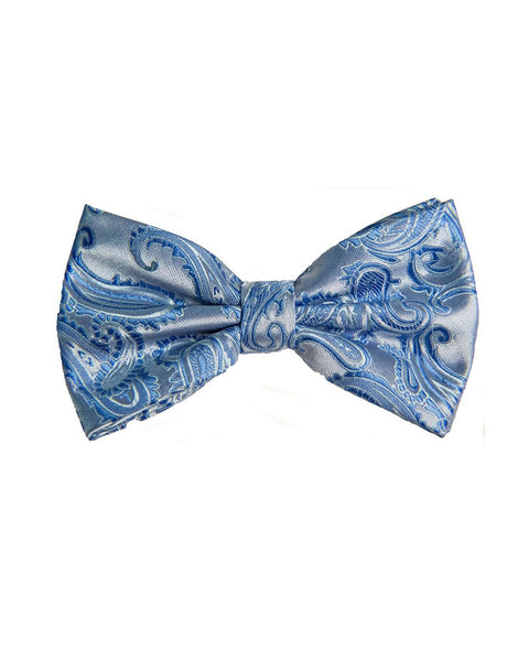 Bow Tie In Paisley Pattern Silver & Light Blue - Rainwater's Men's Clothing and Tuxedo Rental