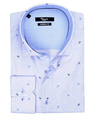 Light Blue Damask Print Sport Shirt - Rainwater's Men's Clothing and Tuxedo Rental
