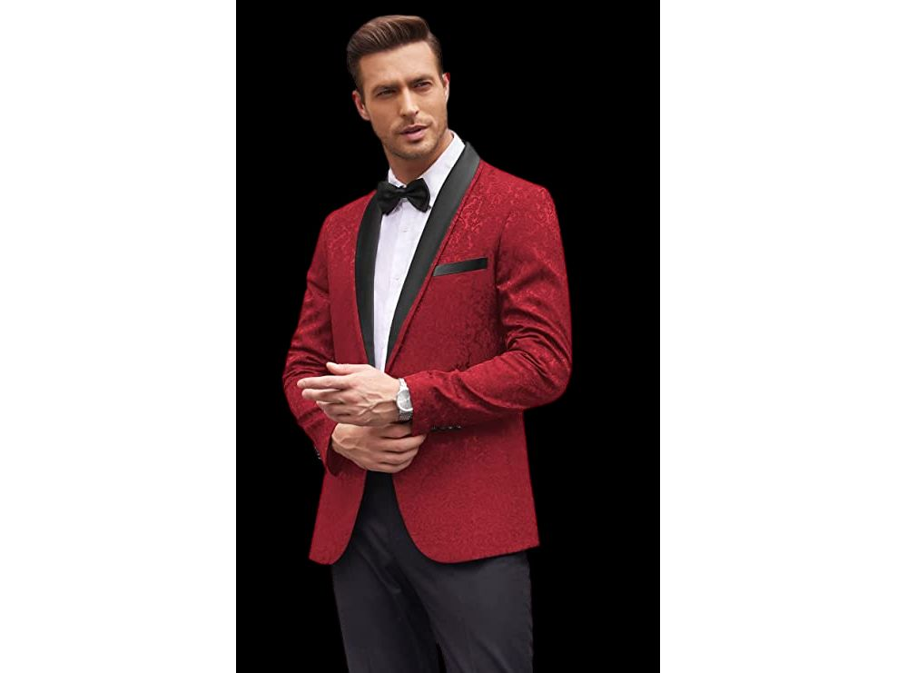 Red Textured Shawl Tuxedo Rental, Red Textured Shawl Tuxedo with Black Slim Pants