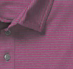 Johnston & Murphy Polo Shirt in Magenta & Grey Narrow Stripe - Rainwater's Men's Clothing and Tuxedo Rental