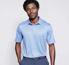 Johnston & Murphy Polo Shirt in Light Blue Neat Pattern - Rainwater's Men's Clothing and Tuxedo Rental