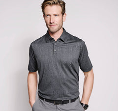 Johnston & Murphy Polo Shirt in Black & Grey Neat Pattern - Rainwater's Men's Clothing and Tuxedo Rental