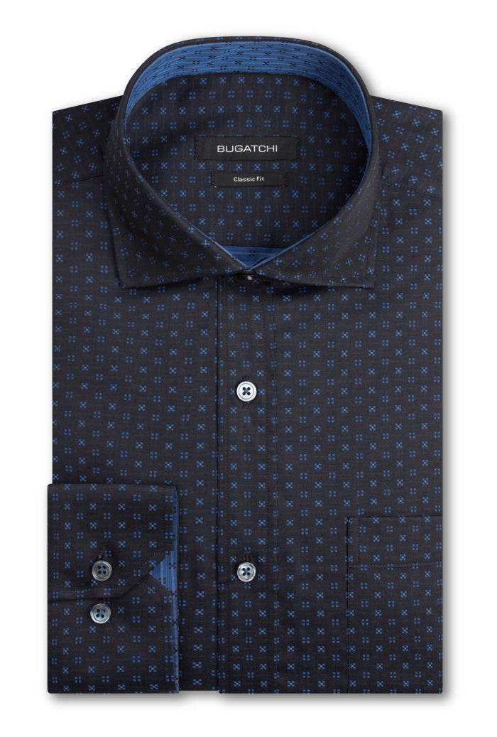 Bugatchi Navy Blue Neat Print Classic Fit - Rainwater's Men's Clothing and Tuxedo Rental