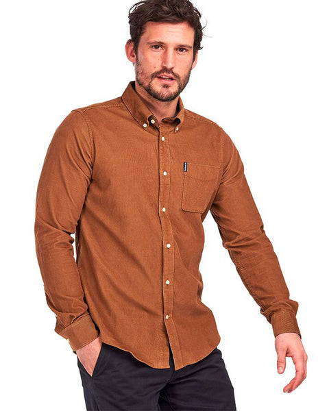 Barbour Cord 2 Cordoroy Button Down Collar Tailored Button Up Shirt In Sandstone - Rainwater's Men's Clothing and Tuxedo Rental