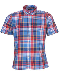 Barbour Madras 9 Plaid Short Sleeve Button Down Collar Shirt In Mid Blue - Rainwater's Men's Clothing and Tuxedo Rental