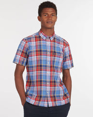 Barbour Madras 9 Plaid Short Sleeve Button Down Collar Shirt In Mid Blue - Rainwater's Men's Clothing and Tuxedo Rental
