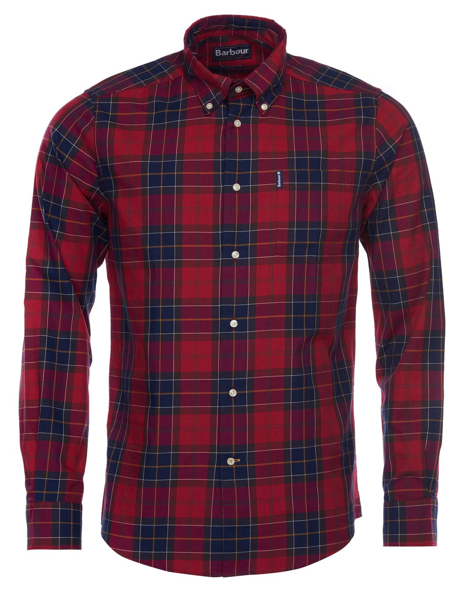 Barbour Wetheram Red Tartan Plaid Button Down Collar Shirt in Tailored Fit - Rainwater's Men's Clothing and Tuxedo Rental