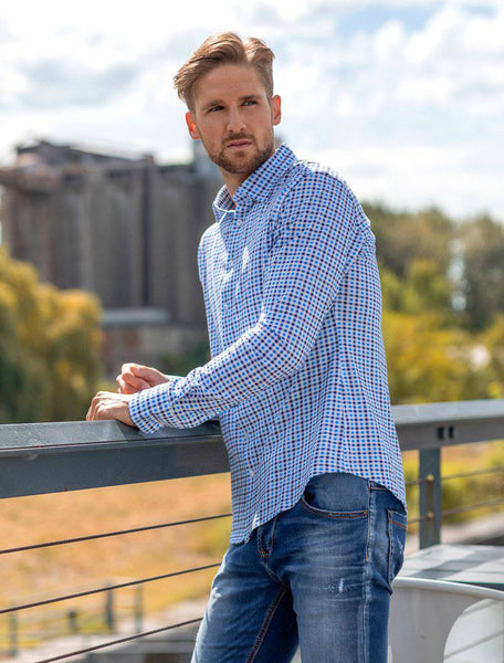 Stone Rose Blue Check Knit Long Sleeve Shirt - Rainwater's Men's Clothing and Tuxedo Rental