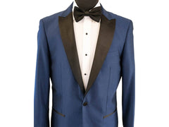 Blue Chevron Texture With Black Peak Lapel Dinner Jacket Tuxedo Rental - Rainwater's Men's Clothing and Tuxedo Rental