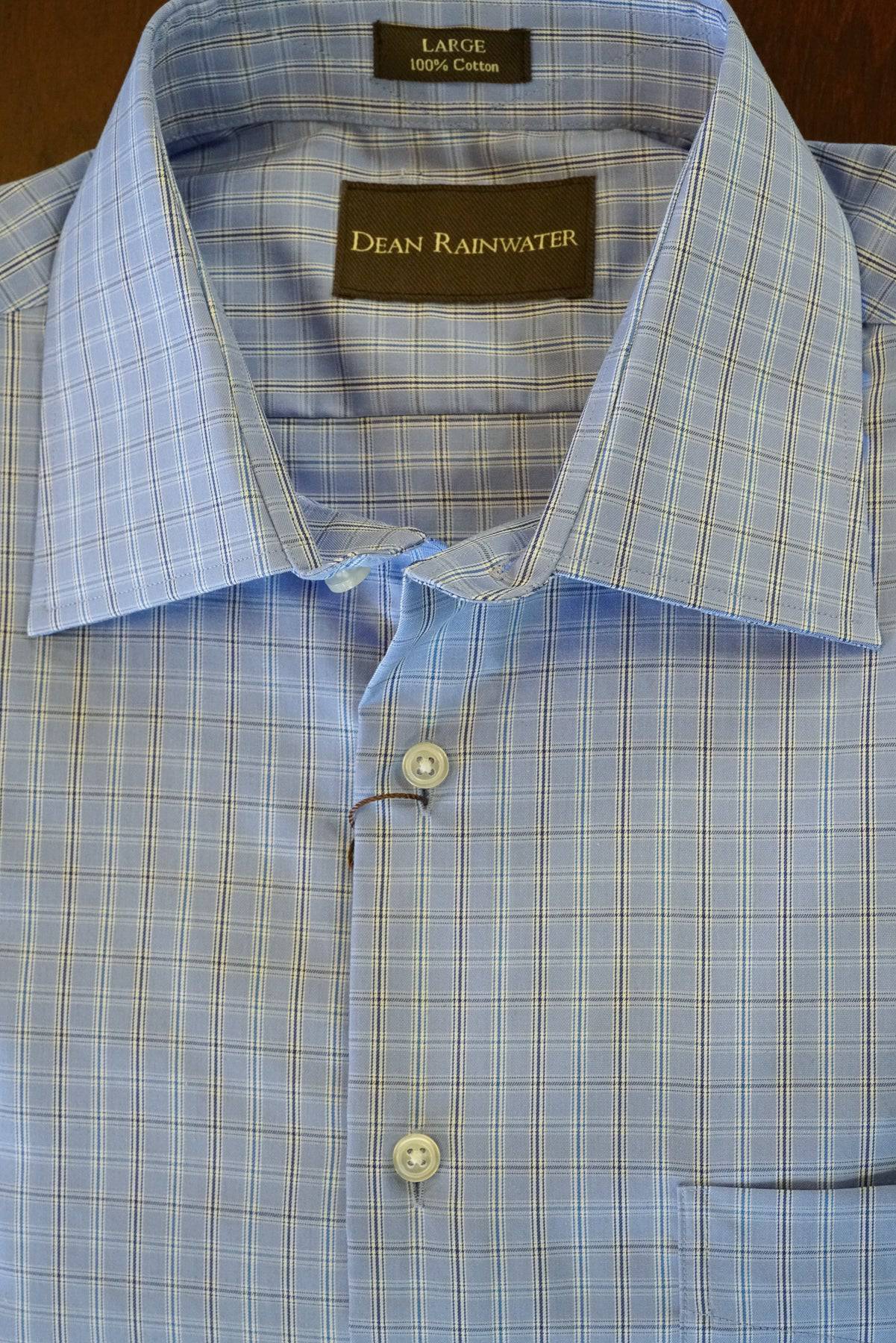 Blue Windowpane Cotton Spread Collar by Dean Rainwater - Rainwater's Men's Clothing and Tuxedo Rental