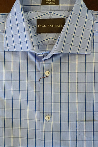 Blue with Navy Windowpane Cotton Spread Collar by Dean Rainwater - Rainwater's Men's Clothing and Tuxedo Rental