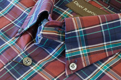 Burgundy, Navy with Teal Plaid Cotton Button-down by Dean Rainwater - Rainwater's Men's Clothing and Tuxedo Rental