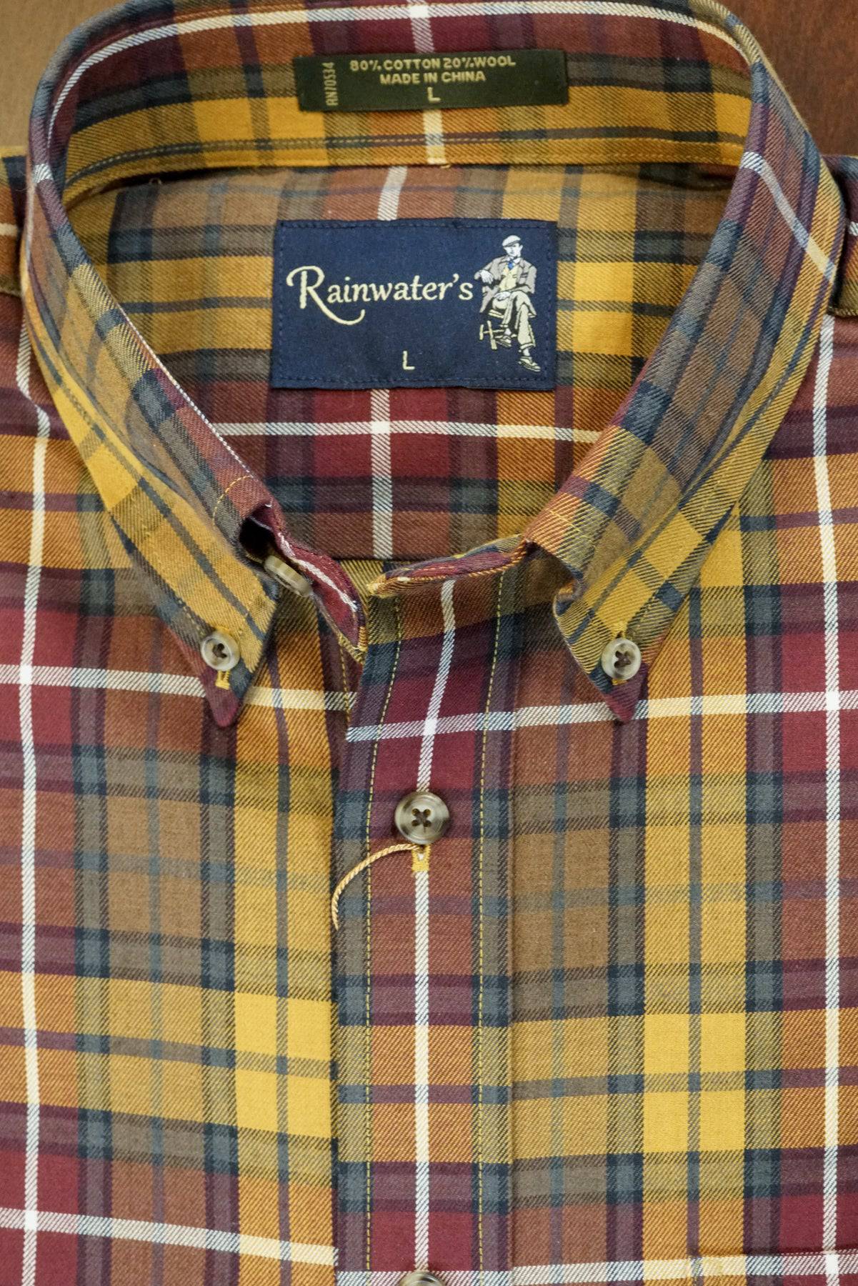 Burgundy and Gold Plaid Button Down in Cotton & Wool by Rainwater's - Rainwater's Men's Clothing and Tuxedo Rental
