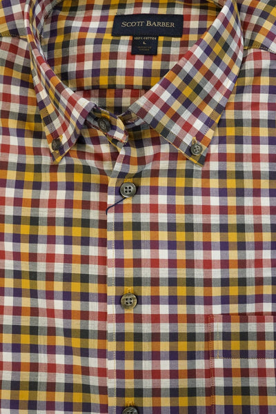 Camel Navy and Red Check Twill Button Down Sport Shirt by Scott Barber - Rainwater's Men's Clothing and Tuxedo Rental