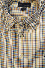 Camel and Blue Multi Check Hidden Button Down Sport Shirt by Scott Barber - Rainwater's Men's Clothing and Tuxedo Rental