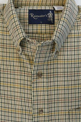 Camel and Dark Olive Herringbone Check Plaid Button Down in Cotton & Wool by Rainwater's - Rainwater's Men's Clothing and Tuxedo Rental