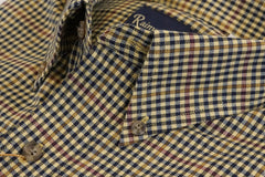 Camel and Navy Check Plaid Button Down in Cotton & Wool by Rainwater's - Rainwater's Men's Clothing and Tuxedo Rental