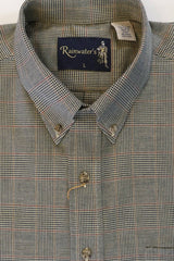 Camel and Navy Mini Glen Plaid Button Down in Cotton & Wool by Rainwater's - Rainwater's Men's Clothing and Tuxedo Rental