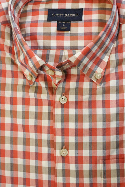 Clay Red, Olive and Ivory Plaid Button Down Collar by Scott Barber - Rainwater's Men's Clothing and Tuxedo Rental