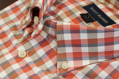Clay Red, Olive and Ivory Plaid Button Down Collar by Scott Barber - Rainwater's Men's Clothing and Tuxedo Rental