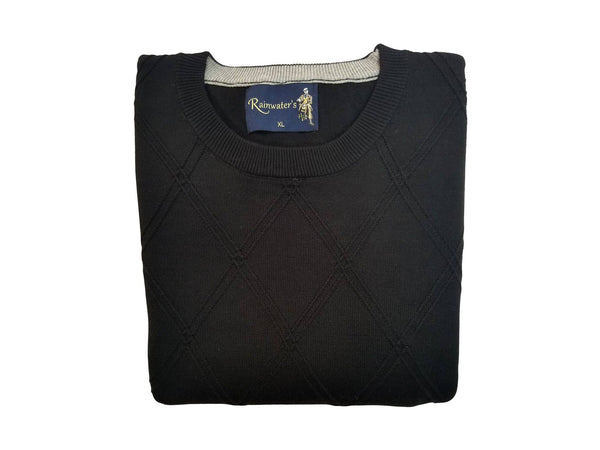 Crew Neck Sweater in Black Diamond Weave Cotton Blend - Rainwater's Men's Clothing and Tuxedo Rental