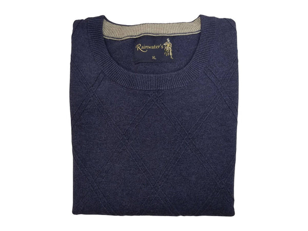 Crew Neck Sweater in  Heather Blue Diamond Weave - Rainwater's Men's Clothing and Tuxedo Rental