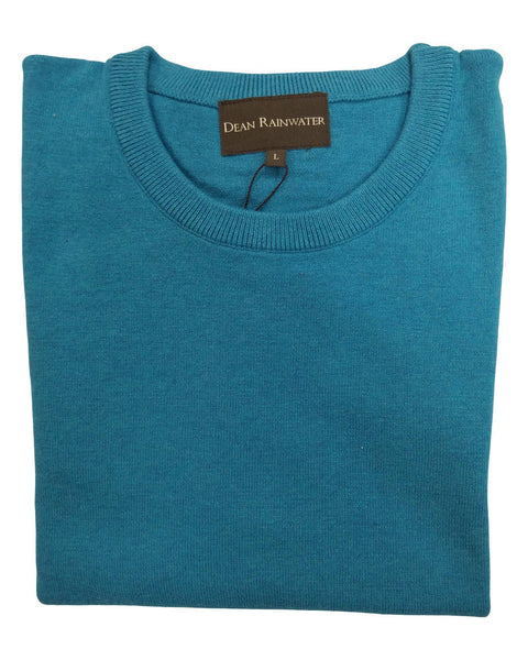 Crew Neck Sweater in Turquoise Cotton & Cashmere - Rainwater's Men's Clothing and Tuxedo Rental
