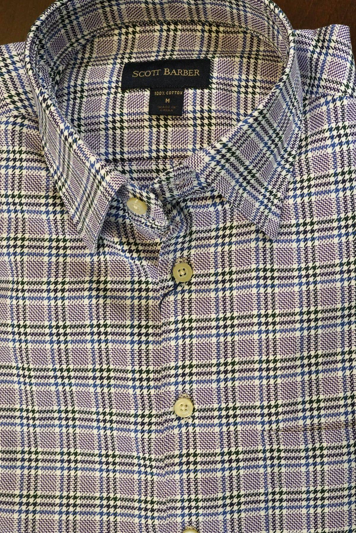 Navy and Purple Herringbone Plaid Hidden Button Down Sport Shirt by Scott Barber - Rainwater's Men's Clothing and Tuxedo Rental