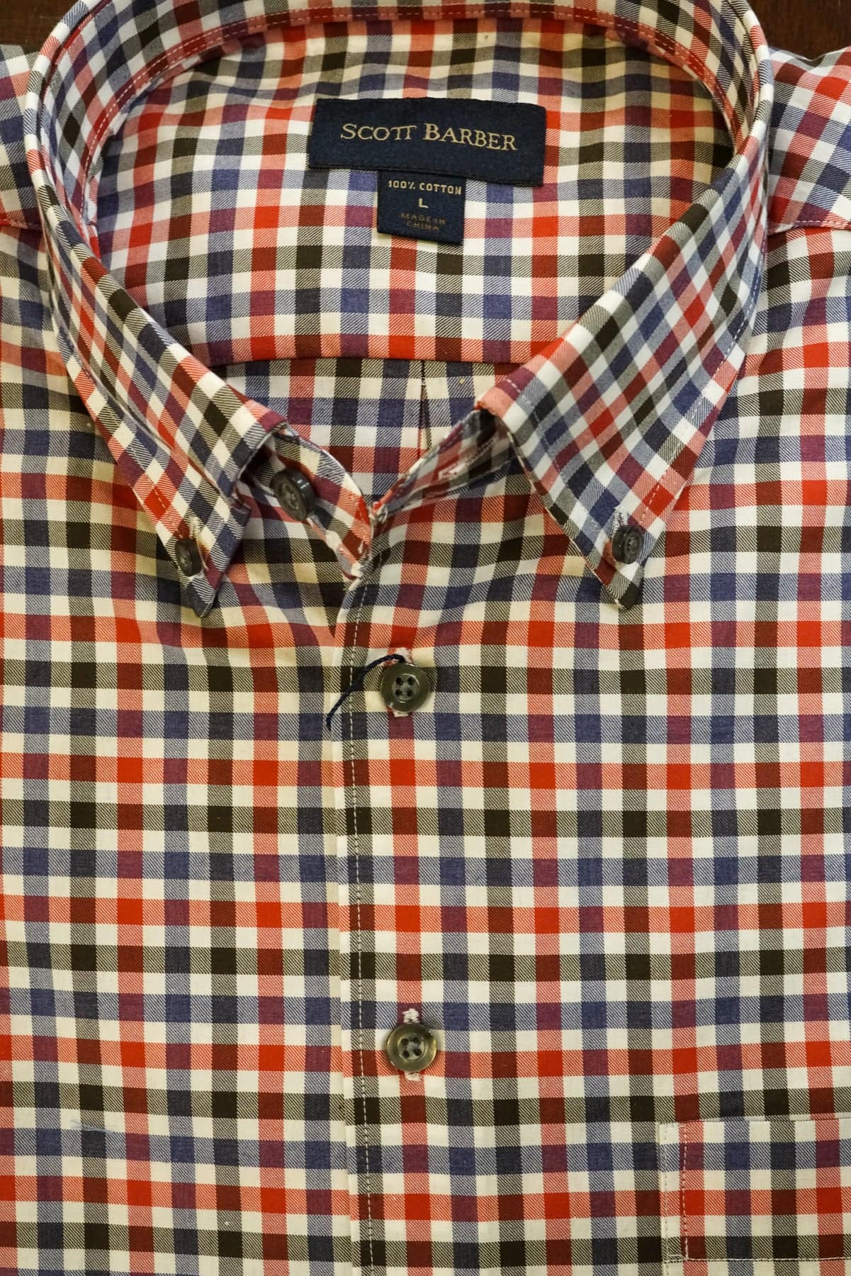 Ivory Navy and Red Check Twill Button Down Sport Shirt by Scott Barber - Rainwater's Men's Clothing and Tuxedo Rental