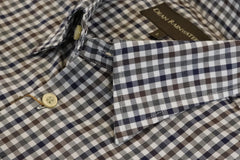 Navy Brown & Grey Twill Check with Hidden Button Down Collar by Dean Rainwater - Rainwater's Men's Clothing and Tuxedo Rental