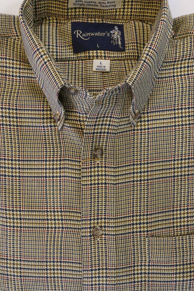 Camel and Navy Glen Plaid Button Down in Cotton & Wool by Rainwater's - Rainwater's Men's Clothing and Tuxedo Rental