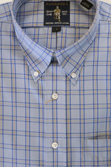Blue With Navy & Gold Windowpane Button Down Wrinkle Free Sport Shirt by Rainwater's - Rainwater's Men's Clothing and Tuxedo Rental